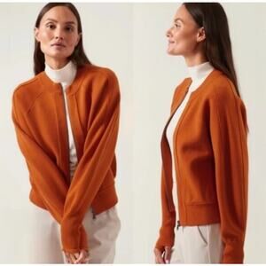 Sm Orange Athleta Sequoia Thick Knit Bomber Jacket Sweater Thumbholes Cozy Fall